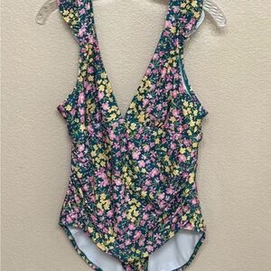 Kona Sol Floral One Piece Swimsuit - Green and Pink